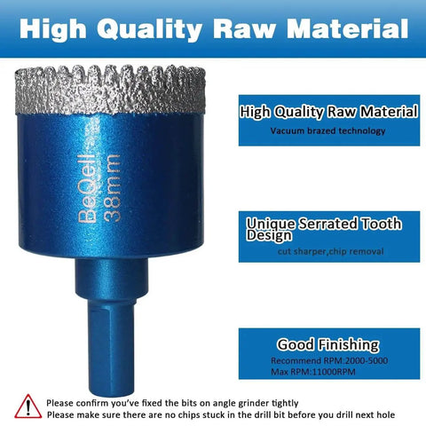 Diamond Tile Hole Saw Kit Pro Grade 10pc Drill Bit Set with Triangle Shank and Storage Case for Ceramic Porcelain Tile