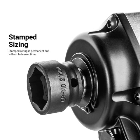 Eleven Millimeter Stubby Impact Socket With Three Eighths Inch Drive Six Point Metric Twenty Percent Shorter for tight spots