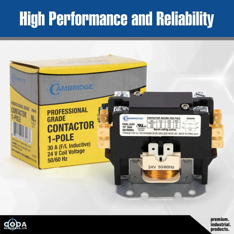 1 Pole 30A 24V AC Coil Definite Purpose Contactor for HVAC Air Conditioner; product and packaging shown