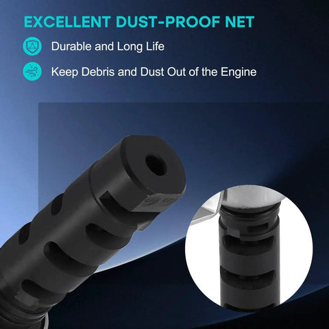 Close-up of Oil Control Valve OCV VVT Solenoid for 1.8L L4 Engines with dust-proof net feature, fits Toyota Corolla and Chevrolet Prizm.