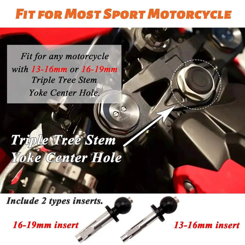Triple tree stem yoke center hole for Heavy Duty Motorcycle Phone Mount With USB Charger Ultra Secure Phone Holder For GPS Navigation On BMW S1000RR Suzuki GSX 1300R Hayabusa GSX R 600 750 1000 Yamaha YZF Kawasaki Ninja Honda CBR And More For Safe Hands Free Riding