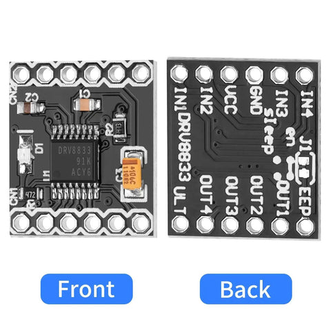 Front and back view of Dual Channel DC Motor Driver Board With H Bridge For DIY Projects 3 To 10V Input 1.5A Per Channel