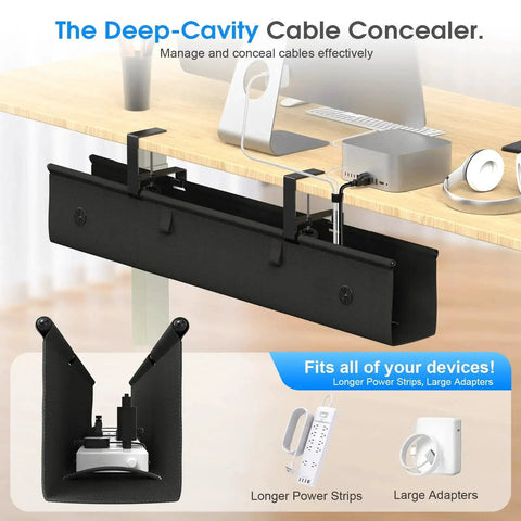 40 Inch Under Desk Cable Management Tray No Drill Cord Organizer With Anti Sag Reinforced Base for desks