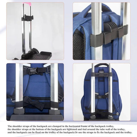 Transformable Backpack Trolley Cart with Aluminum Alloy Frame and Two Large Tank Wheels, shown with backpack straps attached.
