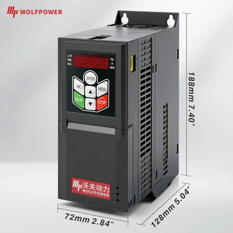 VFD Variable Frequency Drive 220V For Single Phase Or Three Phase Input With Three Phase Output 50 And 60 Hz Frequency 0 To 500 Hz Output Range 0.75 kW To 4 kW Universal AC Motor Speed Controller Plug And Play Ready front view with dimensions