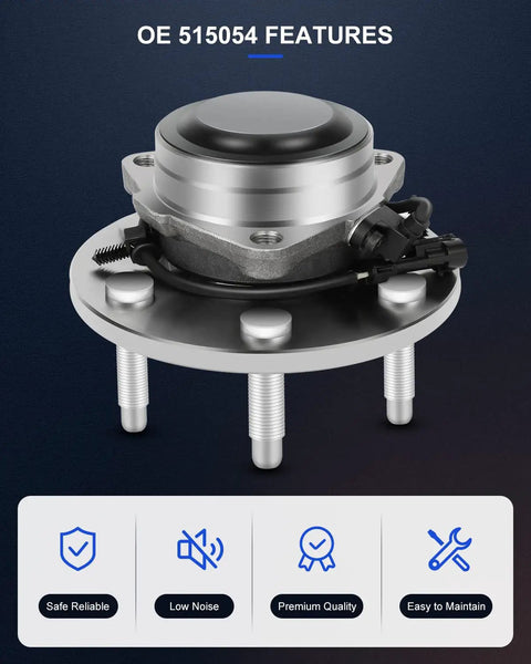 Premium Front Wheel Hub Bearing Assembly With ABS For GM Trucks And SUVs Go To Replacement Six Lug Left And Right Fits Silverado Suburban Tahoe Sierra Express Savana 1500 2500 RWD 515054, image showing bearing assembly with features.