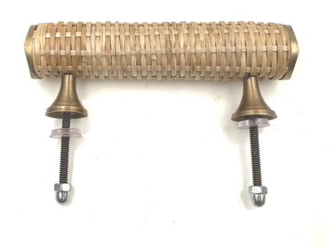 Boho Brass Rattan Drawer Pulls Set For Cabinets And Dressers 6 Inch T Bar Handles showcasing handcrafted brass and rattan design