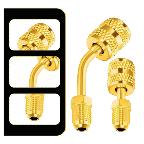 Zikefest R410A mini split brass adapters set, 5/16 in female to 1/4 in male flare, 2 straight and 2 angled for HVAC