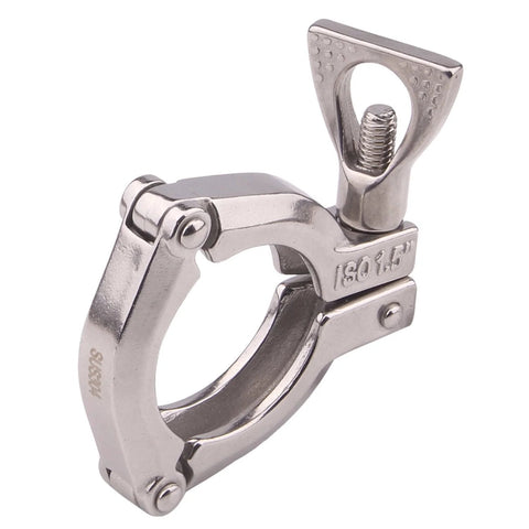 Stainless steel 1.5 inch tri-clamp sanitary clamp with wing nut, three-segment clover design
