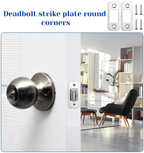 2 Pack Door Lock Plate Strike Plates For Exterior Doors One Inch By Two And One Quarter Inch Beefed Up Stainless Steel Backplates installed