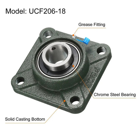 Pillow Block Bearing UCF206-18 With One And One Eighth Inch Bore Self Alignment In Solid Cast Iron Base Chrome Steel Sealed Bearings