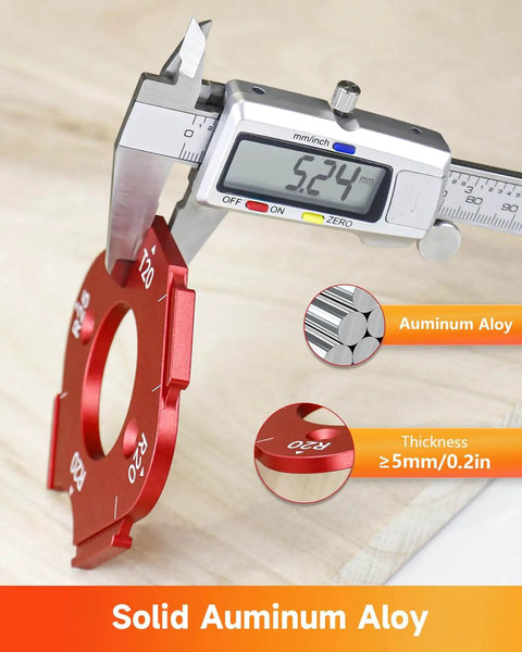 7 Piece Router Corner Radius Template Kit With 18 Radius Angles In Aluminum Alloy measured with caliper