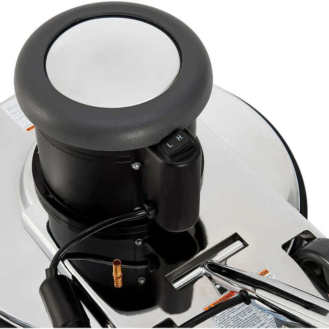 Top view of Corded Dual Speed Floor Machine Workhorse With 20 Inch Cleaning Width Stainless Steel Build, showing controls.