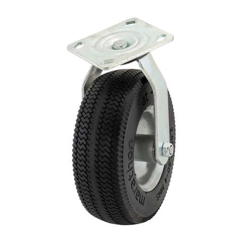 Side view of 8 Inch Swivel Caster With Flat Free 2.80/2.50-4 Tire Mounted On Rigid Caster Non Marking Sawtooth Tread