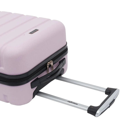 Lilac 22 Inch Hardside Spinner Carry On Luggage with 360 Degree Wheel System, showing extended handle and durable ABS shell