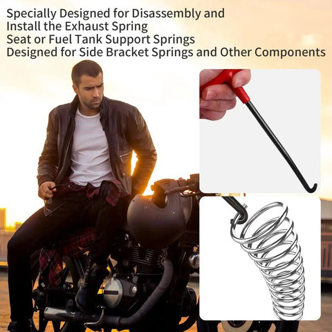 Two Pack Exhaust Spring Puller Tool T Handle For Motorcycle Dirt Bike Snowmobile with close-up of hook tip and handled grip