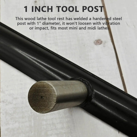 "Close-up of 12 Inch Lathe Tool Rest With 1 Inch Post Stainless Steel for Wood Lathe, showing the rugged post and sleek design."