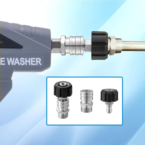 Pressure washer adapter set, stainless steel, gun-to-wand M22 to 1/4 inch quick-connect, 4 pcs