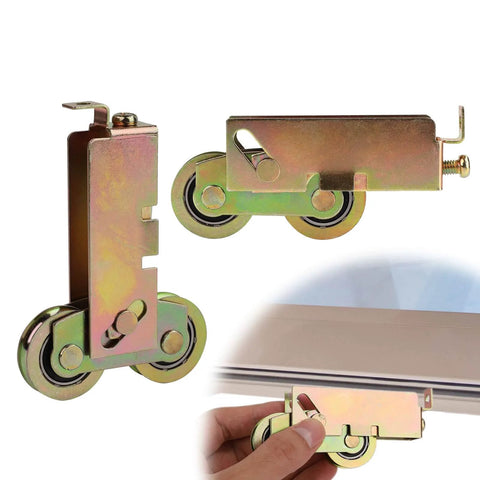 2 Pack Sliding Patio Door Tandem Roller Assembly With F Tab Mount, 1 1/4 Inch Steel Ball Bearing, Yellow Zinc Plated