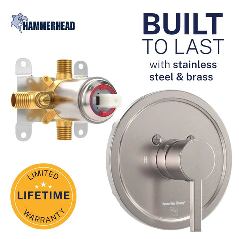 Solid Metal Single Handle Shower Trim Kit With Rough In Valve And Pressure Balance, Brushed Nickel Finish