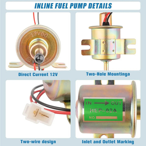 12V Inline Fuel Pump Go-To Low Pressure 3 To 6 PSI Delivers 30 GPH Universal Electric Fuel Pump for carburetors and engines