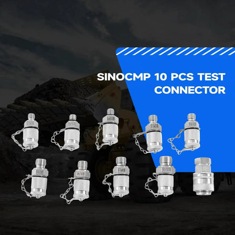 10 Pcs Hydraulic Test Connector Tee Fittings Kit For Excavators And Construction Machinery SINOCMP Compatible, displayed on dark background