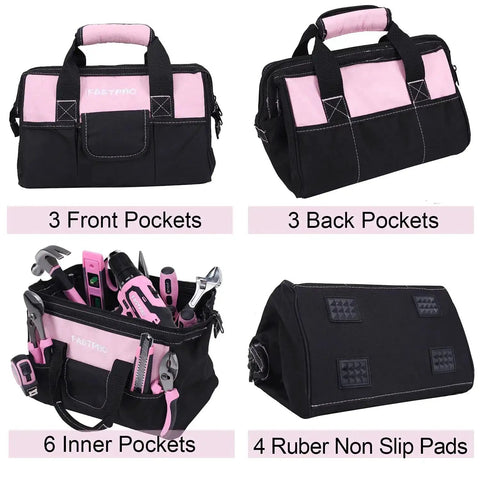 Pink Tool Set For Women 220 Piece Home Repair Kit With Durable Forged Steel Pliers And 12 Inch Wide Mouth Open Storage Tool Bag