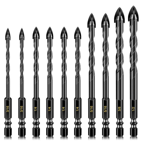 Masonry Drill Bit Set For Tile Brick Glass Plastic And Wood With Tungsten Carbide Tip 10 Pcs Anti Rust YG6X Alloy