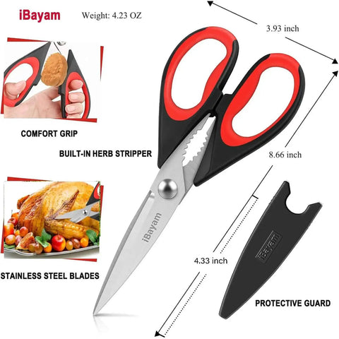 Heavy Duty Kitchen Scissors Set Eight And A Half Inch Two Pack Stainless Steel Shears For Meat Poultry Food Prep With Protective Sheath