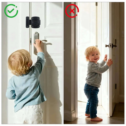 Two Pack Heavy Duty Rotating Bolt Latch With 180 Degree Double Sided Security Slide Lock preventing child from opening door