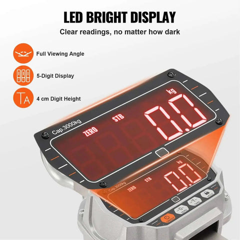 Digital Crane Scale 6600 Lbs 3000 Kg Heavy Duty Hanging Scale With Remote Control LED Display 5 Digit Readout 4 cm Tall Digits