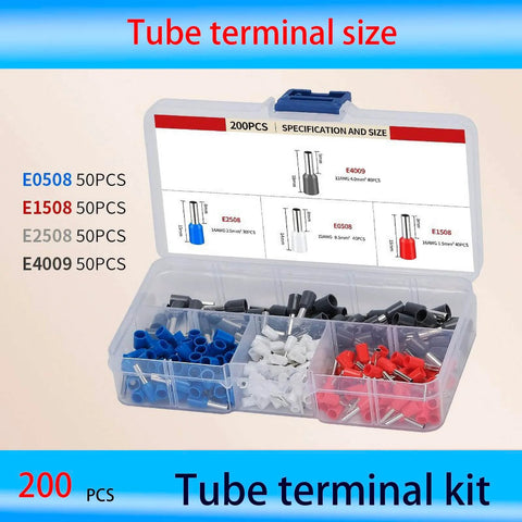 Tube Shaped Insulated Wire Terminal Kit With 16 AWG Ferrule Terminals, Copper Tin Plated Conductors, organized in a box