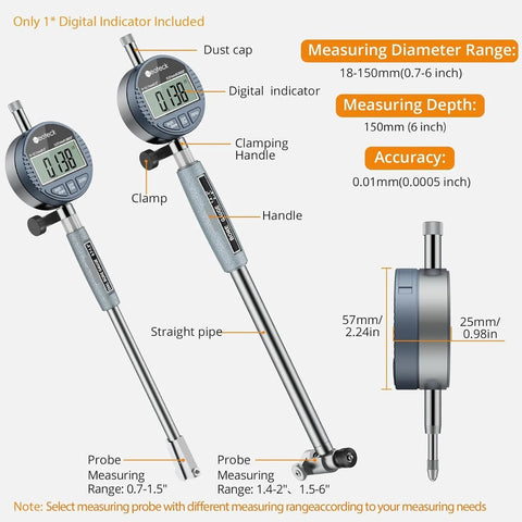 Ultra Precise Digital Dial Bore Gauge For Engine Cylinder Measurements 0.7 To 6 In Range 6 In Depth 0.0005 In Accuracy Includes 23 Anvils For Any Bore Size Easy To Use For Pros And DIY Machinists By Neoteck