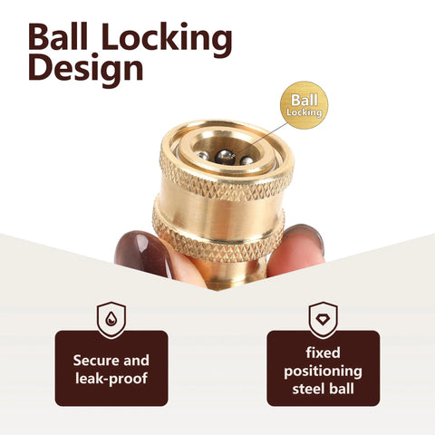 Brass Pressure Washer Fittings Kit Three Pack With One Quarter Inch Quick Connect To Female NPT Adapters, ball locking detail