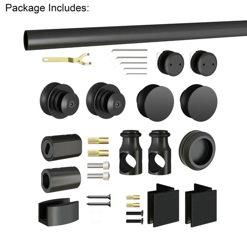 5 Foot Frameless Black Sliding Glass Shower Door Running Track Barn Style Hardware Set For Space Saving Bathrooms
