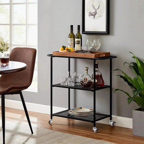 Bar cart with 1 inch caster wheels with threaded stem M6x15mm swivel casters with brakes set of 4 non marking rubber rollers.