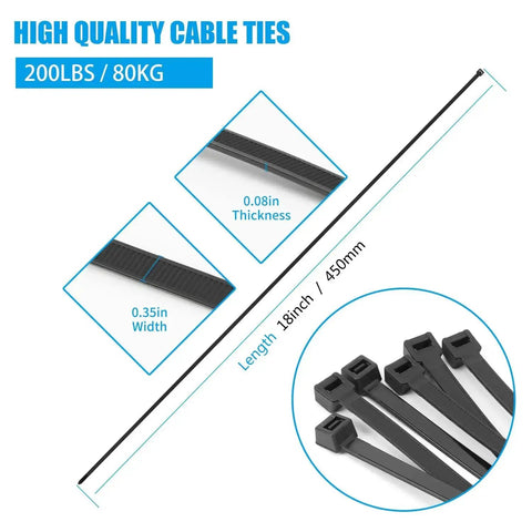 Heavy Duty 18 Inch Black Zip Ties 9mm Wide 200 Lb Tensile Strength 100 Pack Indoor Outdoor UV Resistant Weatherproof Cable Tie Wraps For Automotive Electrical And Home Projects