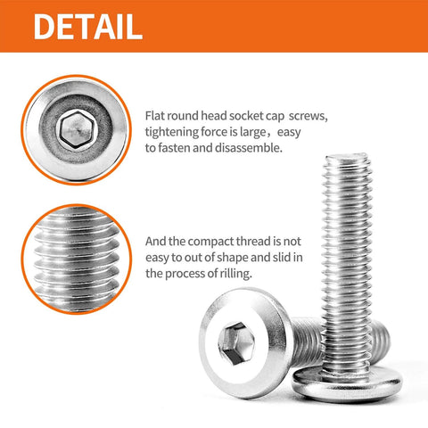 M3 Hex Socket Cap Screws Set 250Pcs Assortment Kit Flat Head Allen Bolts 304 Stainless Steel Fully Threaded For Furniture