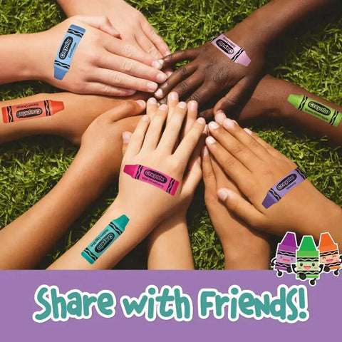 Children’s hands with Crayola-inspired bandages from Travel Ready 30 Piece First Aid Kit For Kids And Adults Compact And Lightweight