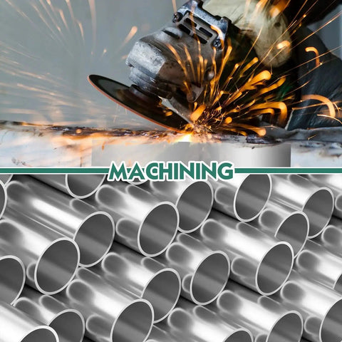 Grinding machine sparks over stainless steel tubes during machining process