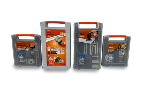 Image of Best Of ECut Starlock Wood And Metal Saw Blade Set Six Piece Pro Kit with labeled cases showing blades and Starlock mount.