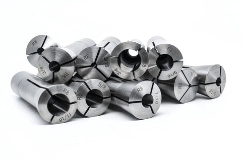Round Collet Set For Milling Machines 11 Pcs R8 Range 1/8 To 3/4 Inch With 7/16-20 Internal Thread Hardened And Ground Precision Tooling