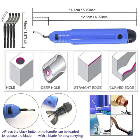 Deburring tool handle and blades from All-In-One 32 Piece 3D Print Tool Kit For Cleaning Finishing Deburring And Post Processing displayed