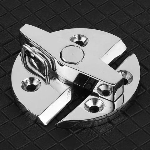 Front close-up view of turn catch rotate lock, chrome 316 stainless marine hardware for boat hatch/door