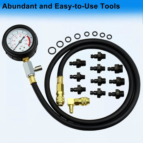 Oil Pressure Tester Tool Kit 0-140 PSI Gauge For Fuel System Diagnostics And Engine Check With Hose Adapters in Blue Case