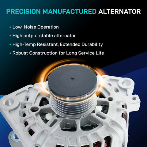 110Amp 12V 3-Pin Drop-In Alternator Replacement For 2007-2013 Altima L4 2.5L, front view with 6-groove pulley and metal finish