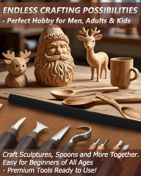 Deluxe Wood Carving Kit For Beginners To Pros With Leather Case And Packed Whittling Tool Set Of Knives And Chisels, wood carvings.