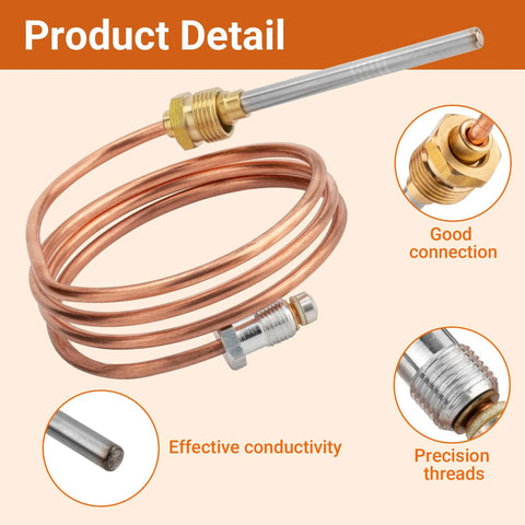 Thermocouple coil, 30-inch copper tube with brass adapter fitting for Honeywell pilot burners