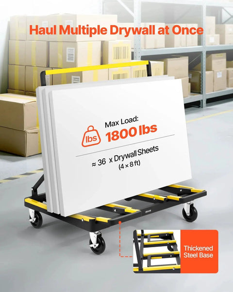 Drywall Cart Dolly With 1800 Lb Load Capacity And Expandable Deck in warehouse handling drywall sheets