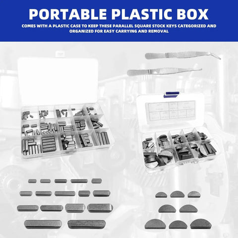 Keyway Key Stock Assortment Kit With 140 Round End Keys And 80 Woodruff Half Moon Keys Plus 2 Tweezers 220 Pieces